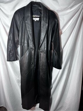Wilson Black Long Leather Trench with Shawl Lapel